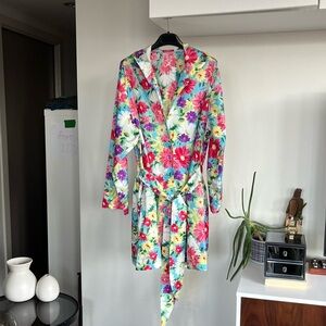 Vintage 1990s Tropical Floral Hooded Jacket Relaxed Oversized Sz S/M